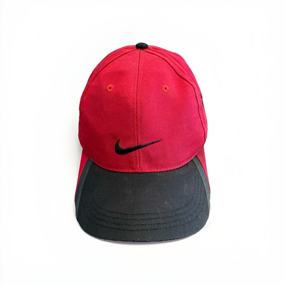Vtg 90s Nike Red Golf Swoosh Robert Trent Jones Adjustable Strapback Hat Cap